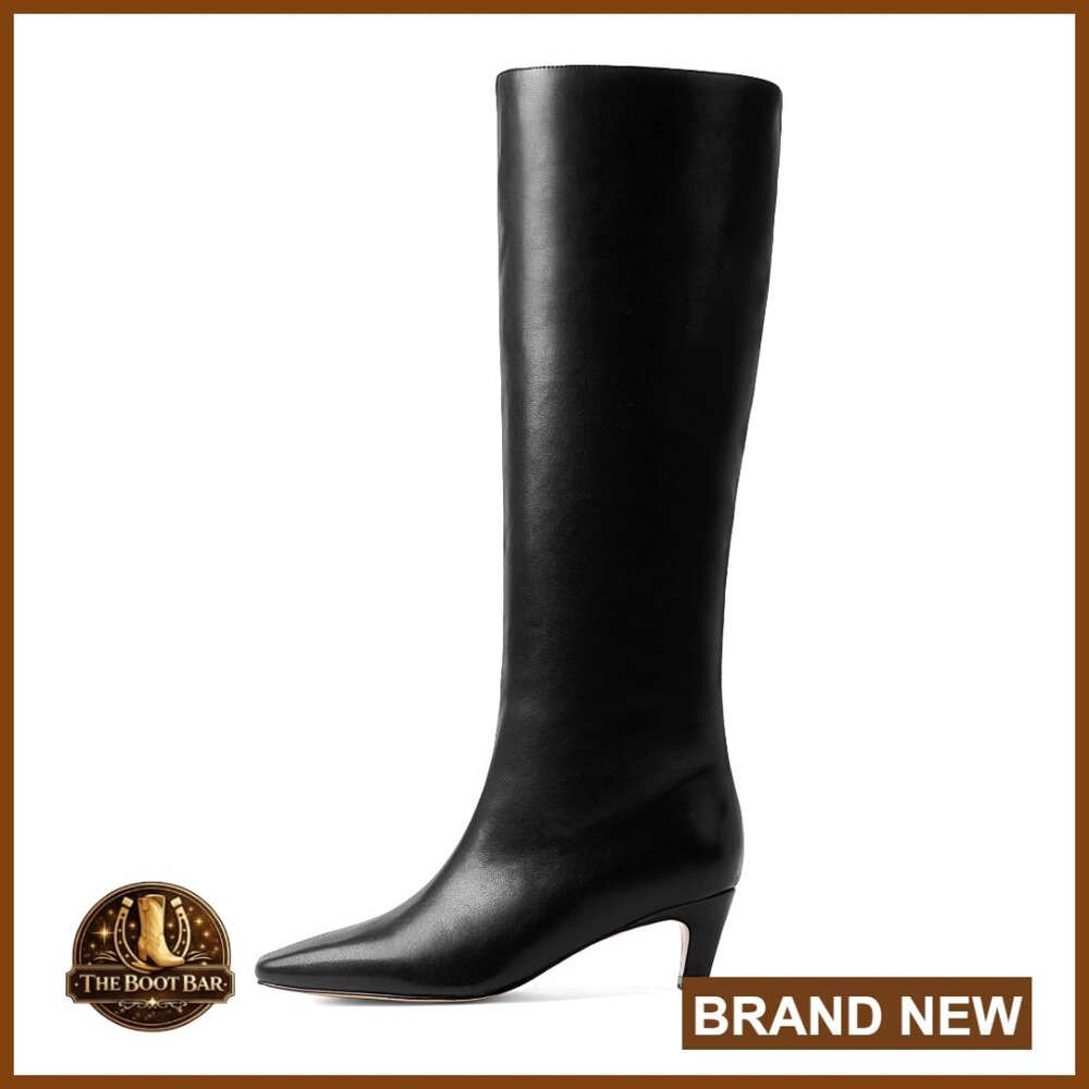 Knee High Boots Square Toe Kitten Heel Pu Leather Long Boots